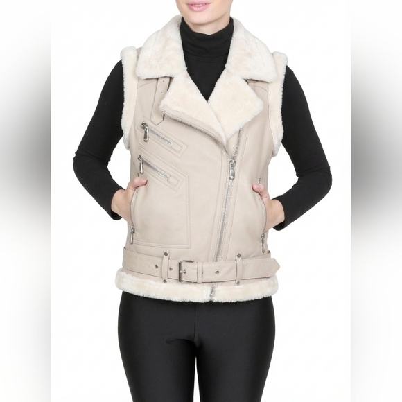 Belle Fare Jackets & Blazers - Belle Fare Shearling Fur Moto Vest XS